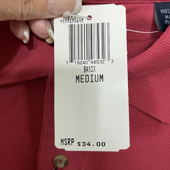 IZOD Basix Pique Polo Shirt Men’s Size M Red Cotton Knit Short Sleeve NEW - Picture 6 of 7